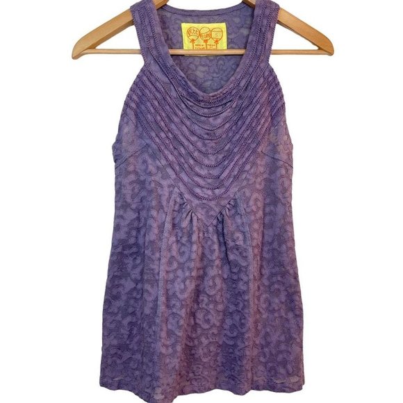 Free People Tops - Free People Tank Top Purple Floral Scoop Neck Stretch Lace Relaxed Fit